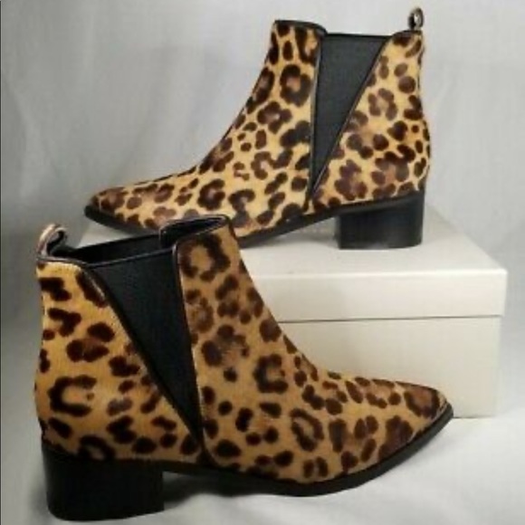 MARC FISHER Mlyardly Leopard Calf Hair Chelsea Leather Pointed Toe Ankle Boots 5 - Picture 6 of 10
